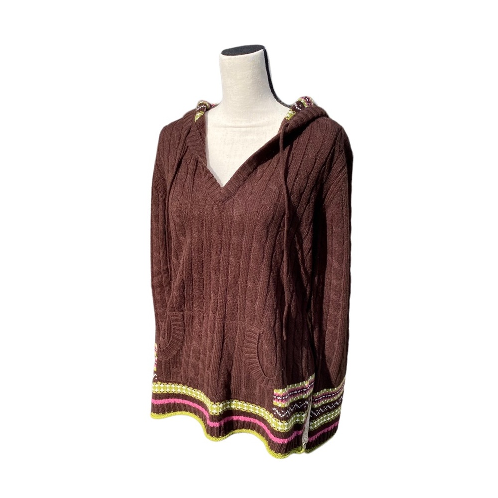 🔺SOLD🔺Dressbarn Sweater Hooded Stripe Design Brown Pink Green Size XL Soft